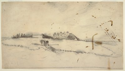 Dessin, trois bateaux avec des pêcheurs tendant un filet, 1881-82 - Winslow Homer