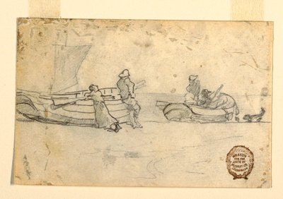 Dessin, Deux bateaux sur la plage avec des personnages, Cullercoats, Angleterre, 1881-82 - Winslow Homer