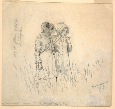 Dessin, deux filles dans un champ, 1879 - Winslow Homer
