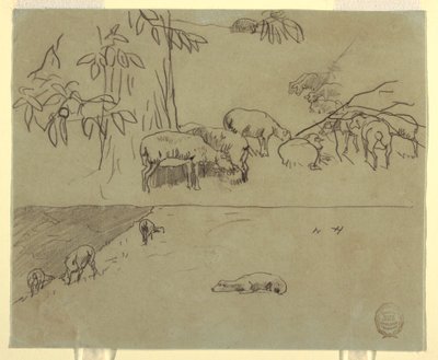Dessin, deux vues de moutons paissant dans un champ, probablement 1875-78 - Winslow Homer