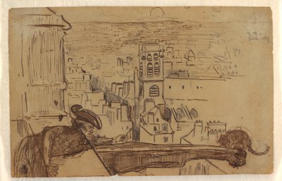 Dessin, Vue de Paris avec un parapet de la tour de la cathédrale Notre-Dame, 1867 - Winslow Homer