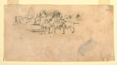 Dessin, train de chariots dans un camp, 1862 - Winslow Homer