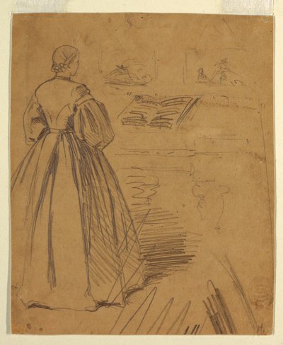 Dessin, Femme debout devant un piano, 1862 - Winslow Homer
