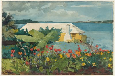 Jardin de fleurs et bungalow, Bermudes - Winslow Homer