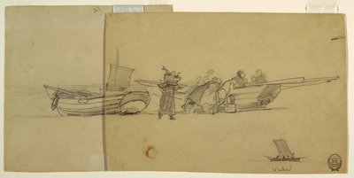 Hommes et femmes déchargeant une doris de pêche, Cullercoats, Angleterre - Winslow Homer