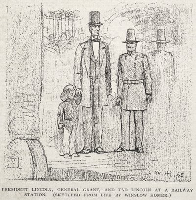 Le président Lincoln, le général Grant et Tad Lincoln dans une gare - Winslow Homer