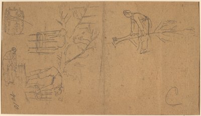 Soldats abattant des jeunes arbres et tressant des jeunes arbres en paniers (verso) - Winslow Homer