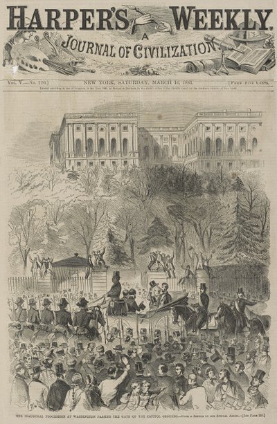 Le cortège inaugural à Washington passant la porte des terrains du Capitole (d