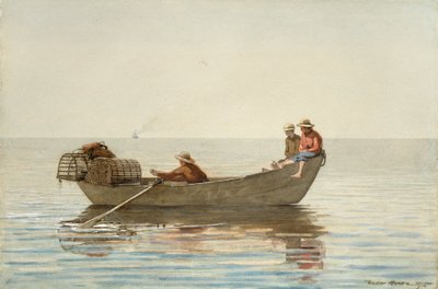 Trois garçons dans un doris avec des pots de homard - Winslow Homer