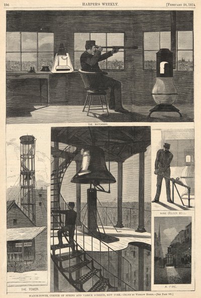Tour de guet, coin des rues Spring et Varick, New York, de Harper - Winslow Homer