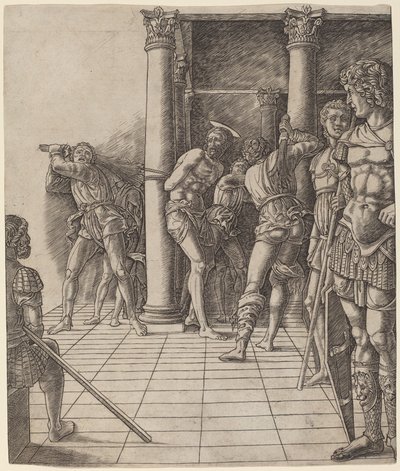 Flagellation du Christ, avec le pavé - Workshop of Andrea Mantegna