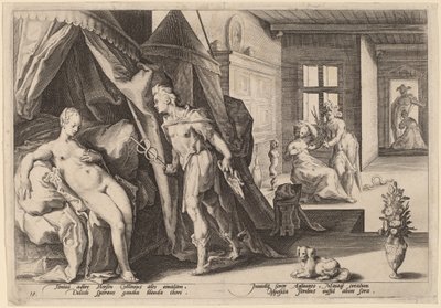 Mercure entrant dans la chambre de Herse après avoir changé Agraulos en pierre - Workshop of Hendrick Goltizus, after Hendrick Goltzius