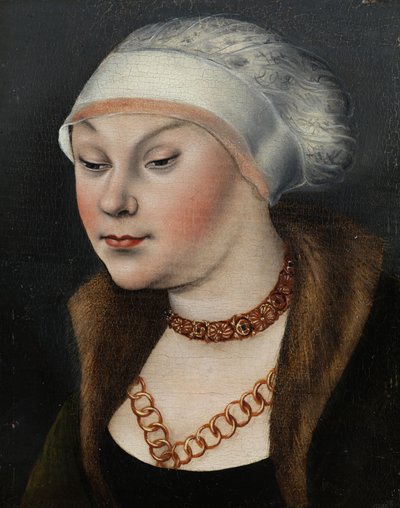 French : Tête de femme au bonnet blanc (Omphale ) Head of a Woman with a White Bonnet - workshop of Lucas Cranach the Elder