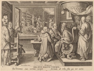 Ser, Sive Sericus Vermis (Soie, ou le Ver à Soie) - Workshop of Philip Galle after Jan van der Straet