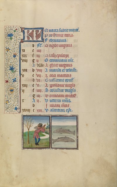Un homme abattant un arbre; Signe du zodiaque des Poissons - Workshop of Willem Vrelant