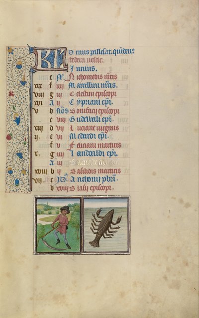 Un homme fauchant; signe zodiacal du Cancer - Workshop of Willem Vrelant