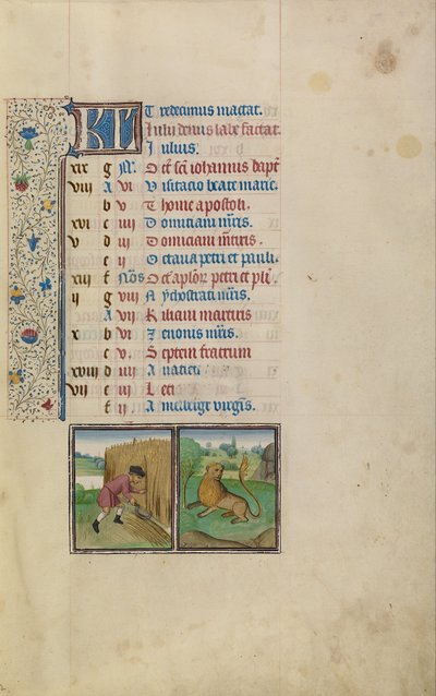 Un homme moissonnant; Signe du zodiaque du Lion - Workshop of Willem Vrelant