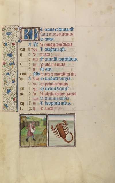 Un homme semant; Signe du zodiaque du Scorpion - Workshop of Willem Vrelant