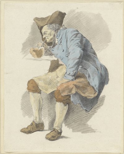 Homme assis allumant sa pipe à une lampe - Woutherus Mol