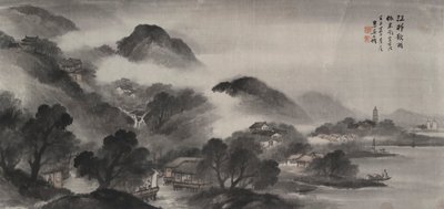 Un village au bord de la rivière avant la pluie - Wu Shixian