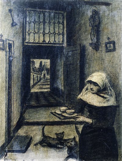 Nonne avec deux chats - Xavier Mellery