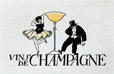 Vignette publicitaire pour les vins de Champagne représentant un couple dansant autour d
