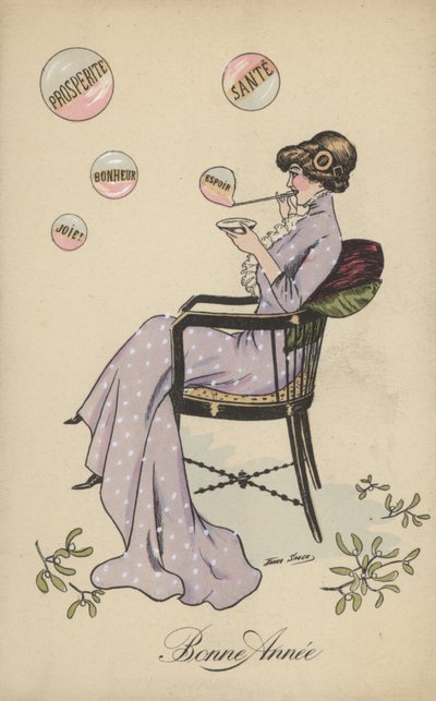 Jolie fille, soufflant des bulles, y compris prospérité, santé, bonheur, espoir et joie - Xavier Sager