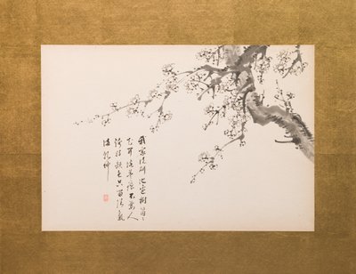 Fleurs de prunus, paravent, panneau 1 sur 4, période Edo 1844 (encre sur papier) (voir aussi 752779-82) - Yamamoto Baiitsu
