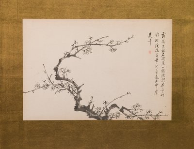 Fleurs de prunus, paravent, panneau 3 sur 4, période Edo 1844 (encre sur papier) (voir aussi 752778-82) - Yamamoto Baiitsu