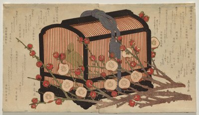 Deux dessins continus pour le club de la province de Bizen sous le groupe Go-gawa : Rossignol en cage avec branches de prunier en fleurs - Yashima Gakutei