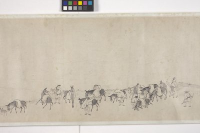 Cent ânes transportant du grain, rouleau à main, vers 1700 - Ye Yin