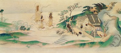 Bouddha Amitayus et deux Bodhisattvas visitant le moine Honen, illustration publiée dans le magazine Tokka en mars 1902 - Yoshimitsu Tosa