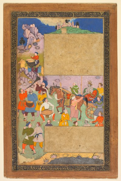 Un cocher traversant un paysage rocheux avec une suite de piétons et de musiciens, 1616 - Yusuf Ali