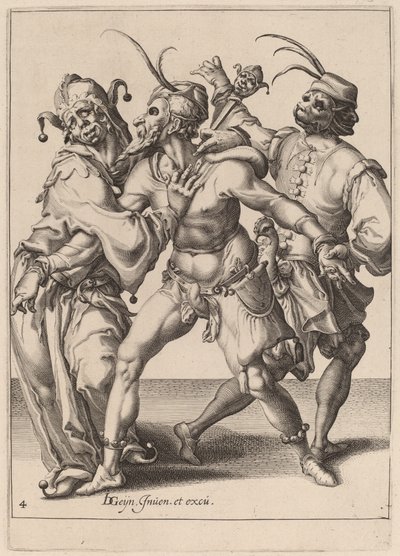 Trois Mimes dansants, y compris un Bouffon - Zacharias Dolendo after Jacques de Gheyn II