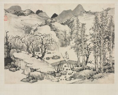 Album de paysages dans divers styles: Paysage avec artiste sur un pont - Zha Shibiao