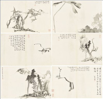 Paysages et Fleurs, album de six feuilles - Zhu da Bada Shanren