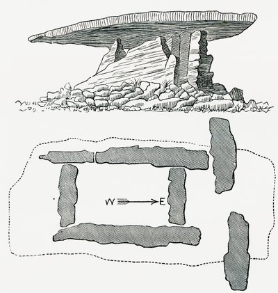 Chûn Quoit, Cornouailles, Angleterre, vue latérale et plan au sol, de Notre propre pays publié en 1898 - Ferdinand Georg Waldmuller