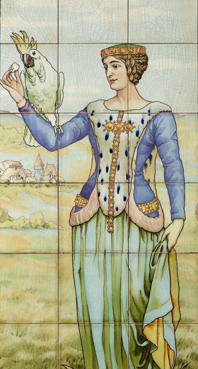 Vue intérieure, panneau de carreaux, peintre Furcy Ernest Tondeur, exécutant Boch Frères La Louvière - . .