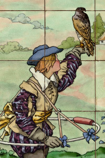 Vue intérieure, panneau de carreaux, peintre Furcy Ernest Tondeur, exécutant Boch Frères La Louvière, deuxième panneau, (détail) - . .