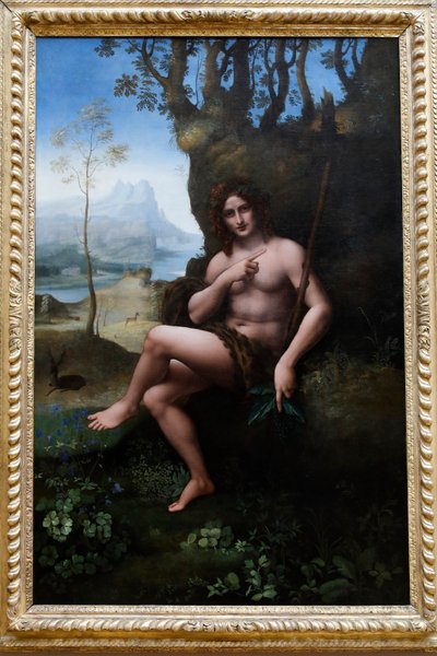 Musée du Louvre, Paris, France. Atelier de Léonard de Vinci, attribué à Francesco Melzi, Saint Jean-Baptiste, huile sur panneau transférée sur toile, vers 1510-1520. - . .