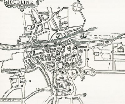 Carte de Dublin, Irlande en 1610, de Notre propre pays publié en 1898 - Ferdinand Georg Waldmuller