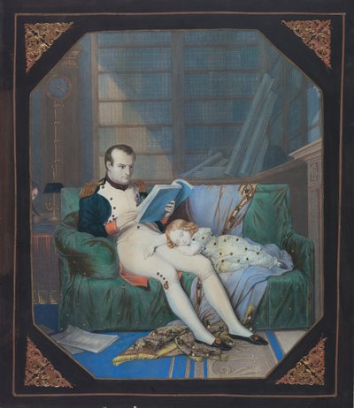 Napoléon dans son étude avec le roi de Rome, c.1860 (lithographie) - . .
