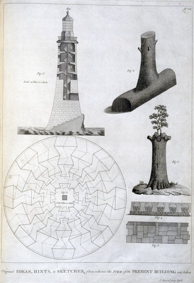 Croquis préliminaires du phare de Smeaton, vers 1756 - Ferdinand Georg Waldmuller