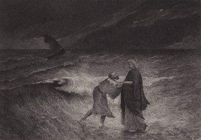 Jésus et Saint Pierre sur la mer - after Albert Robida