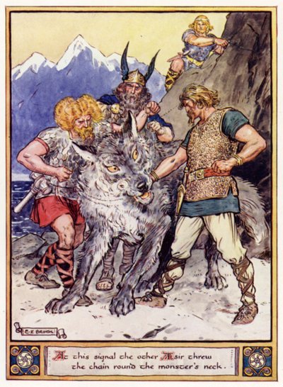 À ce signal, les autres Ases jetèrent la chaîne autour du cou du monstre - after Charles Edmund Brock