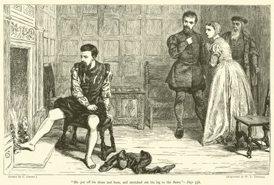 Il enleva ses chaussures et ses bas, et tendit sa jambe vers la flamme - after Charles Green