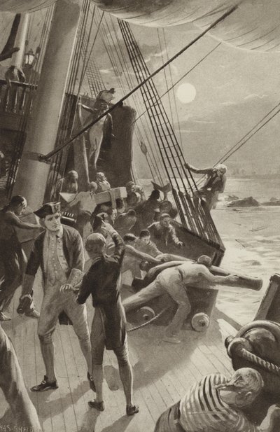 Le navire du capitaine James Cook en difficulté au large du cap Tribulation - after Charles Mills Sheldon