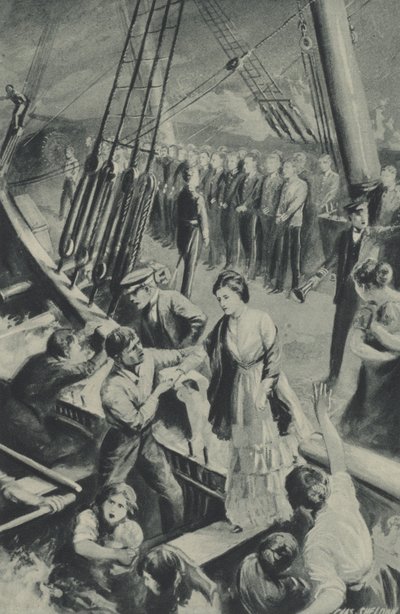 Les hommes du Birkenhead se tiennent au garde-à-vous tandis que le navire coule dans les eaux - after Charles Mills Sheldon