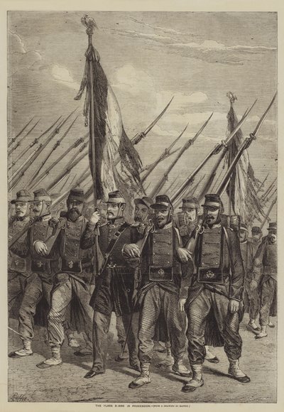 Les drapeaux portés en procession - after Denis Auguste Marie Raffet
