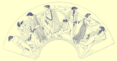 Réjouissance par Brygos, illustration des Peintures de vases grecs par J. E. Harrison et D. S. MacColl, publié en 1894 - after English School
